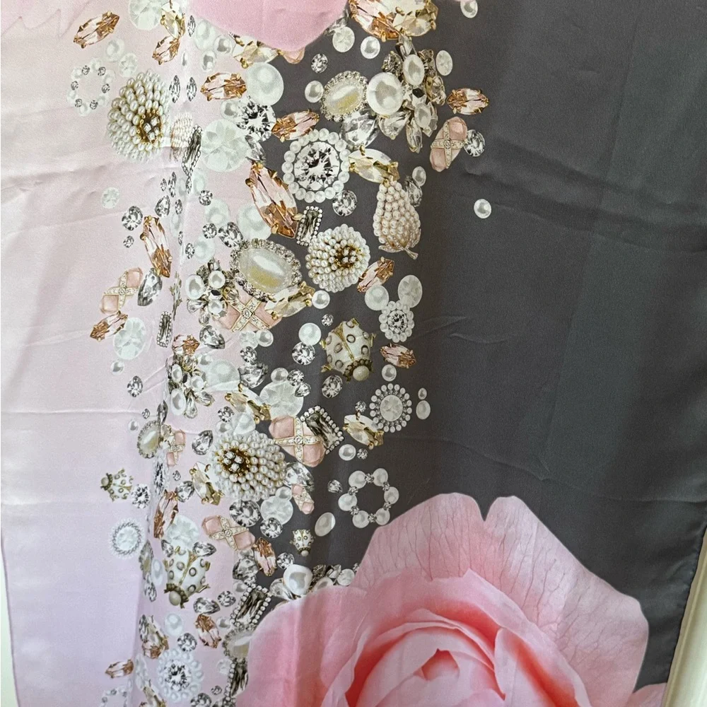 Ted Baker Pink and Gray Silk Scarf 70” x 26”. FREE GIFT WITH THIS PURCHASE. - Picture 3 of 5